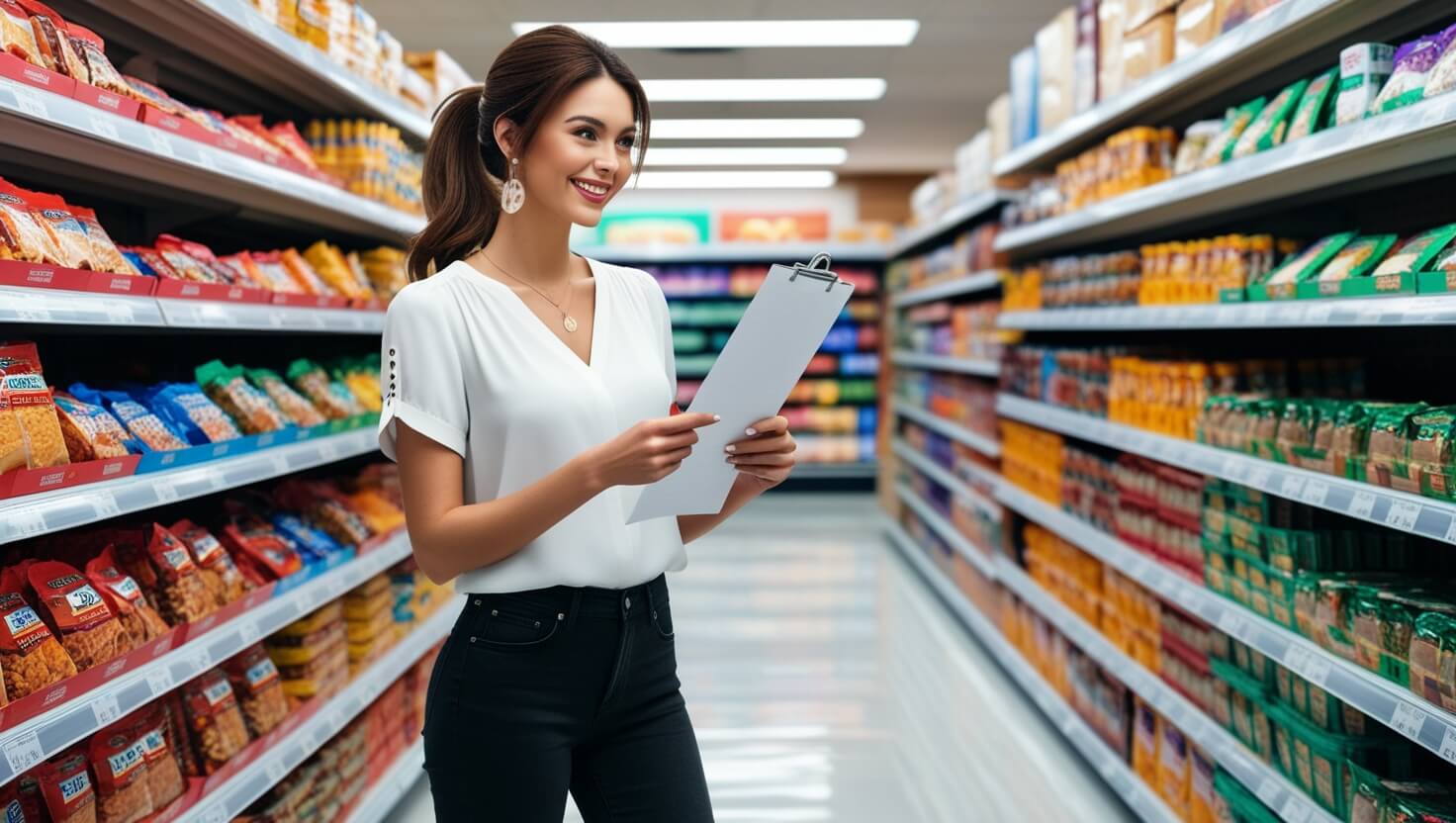 Woman in a store with a shopping list